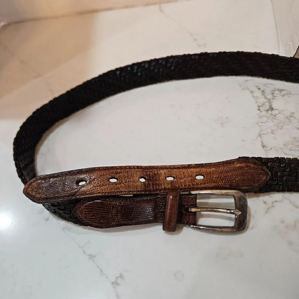 Brighton Men's‎ Brown & Black Leather Braided Belt size 38 P4100